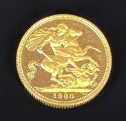 ROYAL MINT 1980 PROOF SOVEREIGN with capsule and outer case Provenance: private collection Ynys Mon