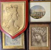 GROUP OF PICTURES & ASSOCIATED ITEMS including a sepia print after Henry Ryland, Dianeme, 28.5 x