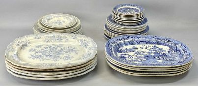 BLUE & WHITE TRANSFER DECORATED TABLEWARE, Willow and Asiatic Pheasant patterns including oval