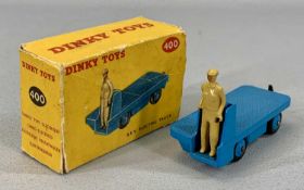 DINKY TOYS no. 400 B.E.V. ELECTRIC TRUCK, mid blue body and hubs, metal tow hook, tan figure,