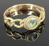 9CT ROSE GOLD RING, openwork shoulders and set with clear blue stone, size Q, 2.4gms Provenance: