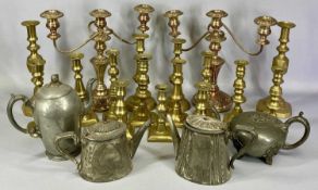GROUP OF METALWARE including brass candlesticks, various pairs and singles, 29cms (h), Sheffield