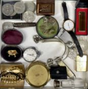 GROUP OF COLLECTABLES including chrome cased pocket stopwatch, marked with military arrow, various