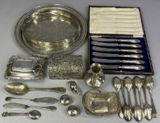 GROUP OF SILVER/PLATED ITEMS including small Edwardian rectangular silver basket with pierced