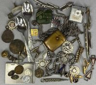 GROUP OF TRINKETS & COLLECTABLES including five silver medallions, white metal guard chain,