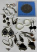 SILVER WHITE METAL EARRINGS (11 pairs) including stone set and pearl examples with a 1980