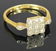 9CT GOLD DIAMOND CLUSTER RING, square setting, size Q, 3gms Provenance: private collection Ynys Mon