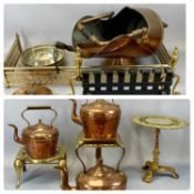 GOOD GROUP OF BRASSWARE & METALWARE including three circular copper kettles, three brass trivets,