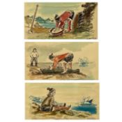 ALIBAK JOHANSEN (Greenland 1921 - 2007) three watercolours - Native Greenlanders, signed lower