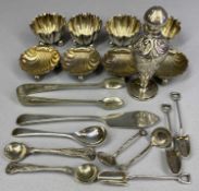 GROUP OF SMALL SILVER/WHITE METAL ITEMS including four Victorian circular silver open salts on