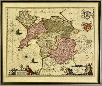 EARLY HANDCOLOURED ENGRAVED MAP OF WALES, published by Petri Schenk & Gerardi Valck, 45.5 x 54cms