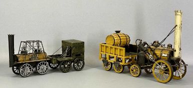METAL MODEL OF STEVENSON'S 'ROCKET' with tender, 32cms (h) and one other painted metal model of an