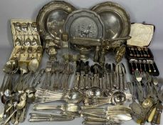 PLATED WARE including four Elkington EPNS dishes, 26cms (diam.), a large quantity of cutlery and