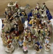 CONTINENTAL PORCELAIN FIGURINES & GROUPS including a pair 'La Jeune Mere' and 'La Partie de Jeu',