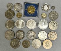 COLLECTION OF ANTIQUE & LATER WORLD COINS including George IV 1821 silver crown, USA 2002 Liberty