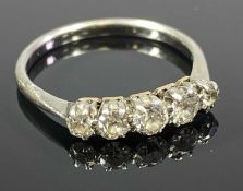WHITE GOLD FIVE STONE DIAMOND RING, size M-N, 1.8gms Provenance: private collection Ynys Mon