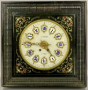FRENCH OEIL DE BOEUF WALL CLOCK, ebonised case, circular alabaster dial with blue and white enamel