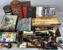 GROUP OF COLLECTABLES including tobacco pipes, First Day covers, two Chinese scrolls in bamboo box