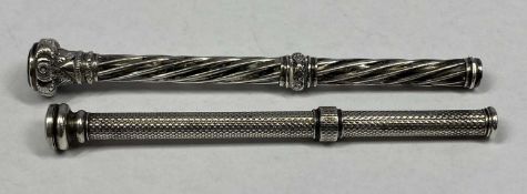 WHITE METAL PROPELLING PENCIL with engine turned decoration, marked I Deane, London Bridge, inset