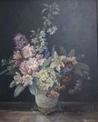 THOMAS G. HILL (British 20th Century) oil on board - still life flowers in a vase, signed and