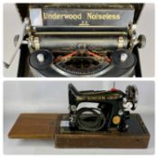 VINTAGE TYPEWRITER & SEWING MACHING comprising Underwood 'Noiseless 77' US made cased vintage