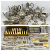 EPNS TEA SERVICE, SERVERS & OTHER CUTLERY, cased and loose, etc Provenance: private collection