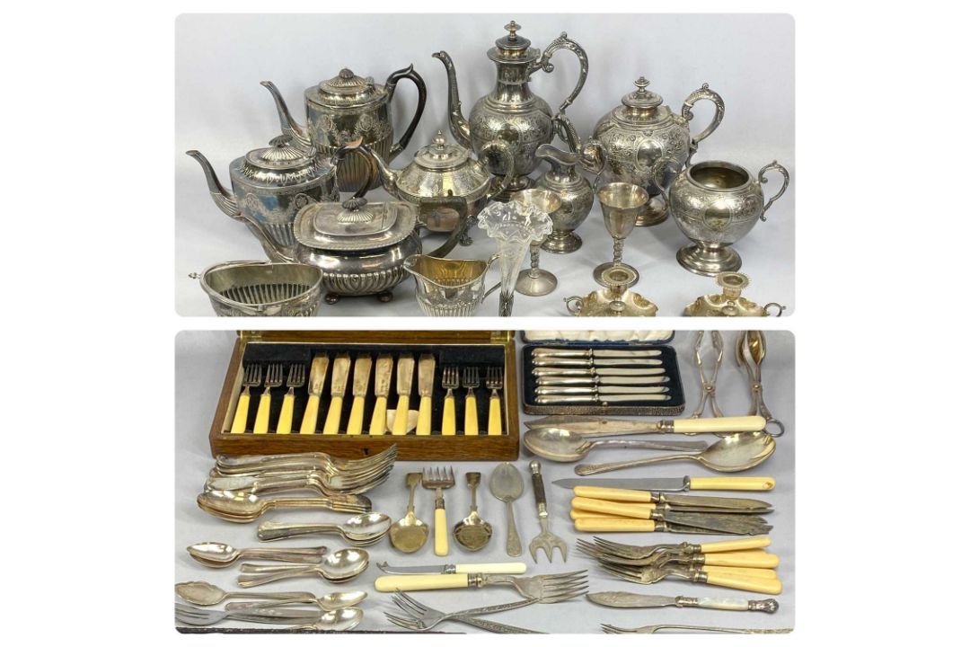 EPNS TEA SERVICE, SERVERS & OTHER CUTLERY, cased and loose, etc Provenance: private collection - Image 1 of 3