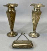 GROUP OF SILVER ITEMS, George V octagonal trumpet form vases a pair with weighted bases,