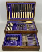 OAK CANTEEN OF WILLIAM RODGERS CUTLERY fitted lidded case with lower drawer, seventy-five items,