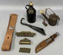 VINTAGE RAILWAY COLLECTABLES including LNWR window strap and attachment, GWR oil can, BR oil can,