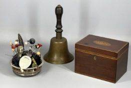 GROUP OF COLLECTABLES including rectangular mahogany box, hinged cover with shell inlay, baize lined