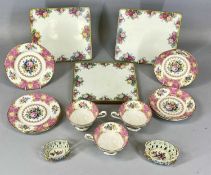 ROYAL ALBERT LADY CARLYLE TEAWARE (9 items), together with two Dresden baskets, 4 x 2.5cms and 9 x