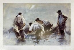 WILLIAM SELWYN (Welsh b.1933) artist proof print - cockle pickers, signed in pencil, 43 x 64cms