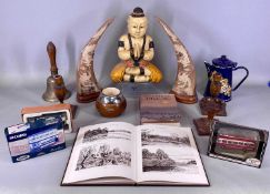 VARIOUS ITEMS including Sir Kyffin Williams biography, silver Christening mug, old school bell,