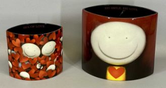 TWO DOUG HYDE / JOHN BESWICK VASES with titles, 'Big Smile, Big Love', 24 x 27cms and 'Sea of Love',