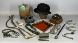 VINTAGE COLLECTABLES GROUP, some riding / hunting related, Carl Zeiss Jena DRP binoculars in leather