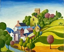 RALPH SPILLER (British 1934 - 2011) oil on board - entitled verso ' Church at Gelligaer', initialled