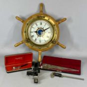 GROUP OF INSTRUMENTS including wall clock in the form of a ship's wheel, 50cms, Chuo Seiki precision