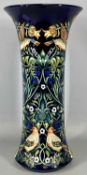LARGE MOORCROFT 'TAPESTRY OF BIRDS' CYLINDRICAL VASE with flared rim, signed Marie Penkethman and W.