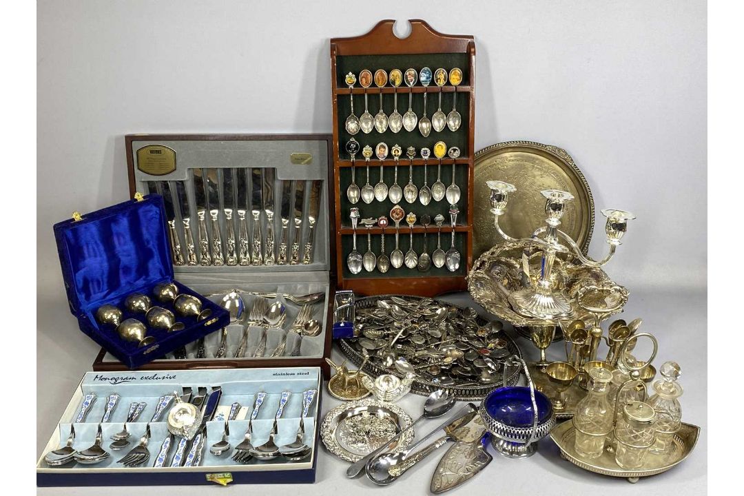 VARIOUS EPNS, CUTLERY SETS, SOUVENIR SPOONS & RACK Provenance: private collection Wrexham - Image 1 of 4