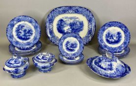 ROYAL DOULTON GENEVA PATTERN FLOW BLUE DINNER SERVICE, 19 pieces including oval meat plate, large