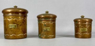 VINTAGE COPPERED PROVISION CONTAINERS for sugar, tea and coffee, 17 x 12.5cms diam Provenance: