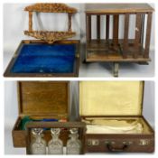SMALL FURNISHING ITEMS including tantalus, cabinet top revolving bookcase, vintage oak writing slope