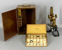 HENRY CROUCH LONDON VICTORIAN MICROSCOPE NO 6137 in a mahogany carry box, with a small wooden box of
