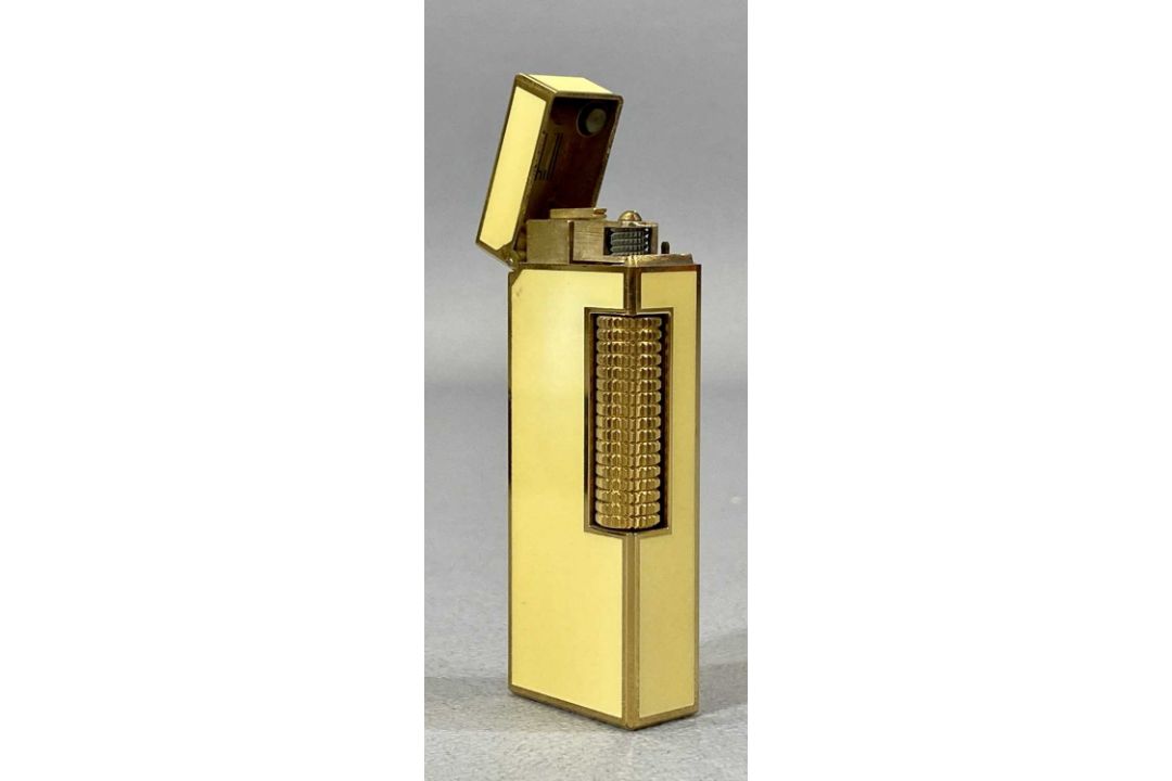 DUNHILL ROLLAGAS GOLD PLATED & YELLOW ENAMEL POCKET LIGHTER in box with instructions Provenance: - Image 5 of 8