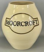 LARGE MOORCROFT OVOID VASE, display model, cream glazed and lettered Moorcroft in blue to either