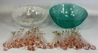 PINK GLASS LUSTRES and two modern glass bowls Provenance: private collection Gwynedd