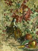 ALFRED WOLMARK (British/Polish 1877 - 1961) oil on board - plate of apples with figure, indistinctly