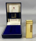 DUNHILL ROLLAGAS GOLD PLATED & YELLOW ENAMEL POCKET LIGHTER in box with instructions Provenance: