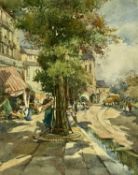 LILLIAN RUSSELL BELL (English 1864 - 1947) watercolours - village street with figures and shop,